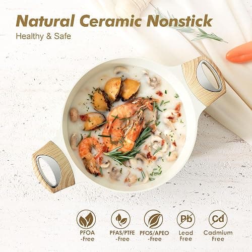 SENSARTE Ceramic Nonstick Pot, Stock Pot with Lid, Pasta Pot, 6.6 QT, White | Soup Pot Spaghetti Pot Casserole Pot, Non-toxic Healthy Pot, Cooking Pot Stew Pot, Induction Compatible, PFOA PFAS PTFE Free thumbnail 3