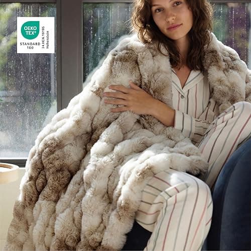 Bedsure Soft Fluffy Faux Fur Throw Blanket for Couch Cozy Gifts for Women, Fuzzy Fleece Bubble Blanket for Sofa Chair, Tie Dye Taupe Cloud Throw Coloring Bed Cover, Brown Thick Warm Plush Fall Bedding thumbnail 4