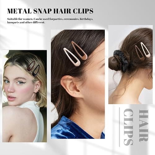 Cptots 20 PCS Metal Snap Hair Clips Water Drop No Slip Barrettes for Women Bright Small Hair Clips For Thick And Thin Fine Hair,Black Beige Brown,1.97 x 0.5 In. thumbnail 6