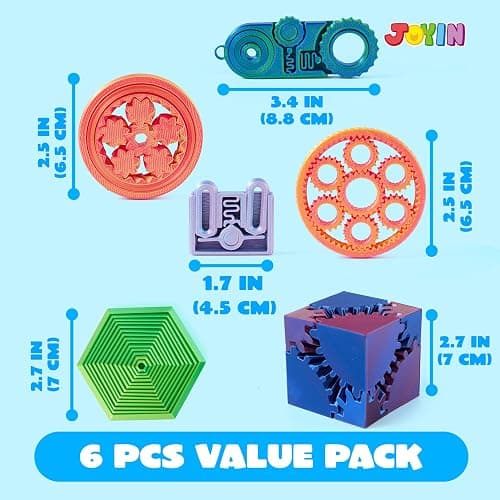 JOYIN 6PCS 3D Printed Fidget Toys, Spin Fractal Click Gear Fidget Toy, Metallic Color 3D Printed Fidget Toy for Favors ADHD, Autism, Kids&Adults, Party Favors, Desktop Deco Gift thumbnail 3