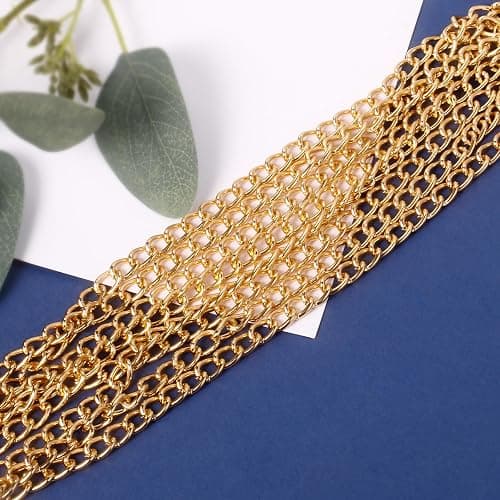[33ft] Gold Chain for Jewelry Making, 7mm Wide Gold Aluminum Curb Link Chain Roll Bulk for DIY Jewelry Making Craft thumbnail 2