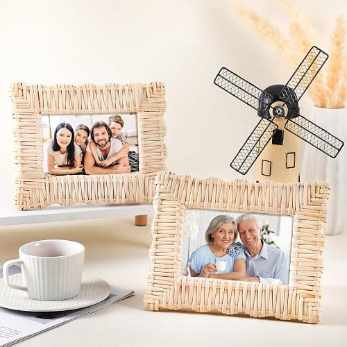 Lineshading 2 Pack Scalloped Woven Wicker Picture Frame 4 x 6 Inch Rattan Photo Frame for Wall Tabletop Display Home Decor Accessories Gifts for Family Friends thumbnail 5