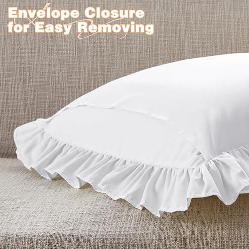 Yvrcen Ruffle Throw Pillow Covers, White, 18x18 Inches, 2 Pack | Square Pillow Cases, Microfiber, Decorative Pillow Shams, For Sofa Couch Bedroom Living Room thumbnail 6
