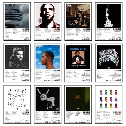 Thepaper9store Pack of 12 - Drake Music Album Art Wall Posters, 8.2x11.8 inch Adhesive Tape Attached Wall Decor Posters, Perfect For Bedroom, Living Room, Office - Image 1