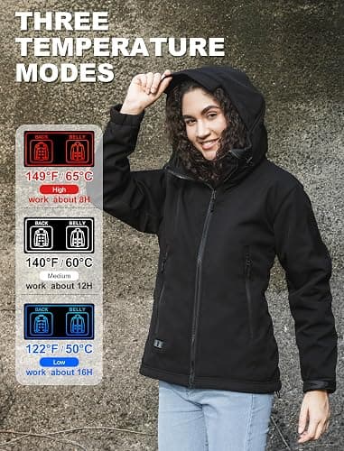 QOPOYU Heated Jacket for Women with Βαtterγ Pack, 17 Heat Zones Women's Heated Jacket Coat Winter Windproof Soft Shell thumbnail 2
