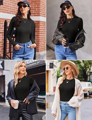 Ekouaer Women's Long Sleeve Shirts 3 Packs Crew Neck Stretchy Fitted Tops Ribbed Base Layer Soft Thermal Undershirts Tee thumbnail 5