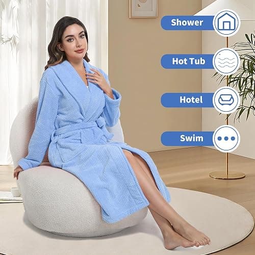 PJGGZ Women's Shawl Collar Bathrobe, Soft Long Towel Robes for Women - Super Absorbent Quick Dry yet Warm thumbnail 5