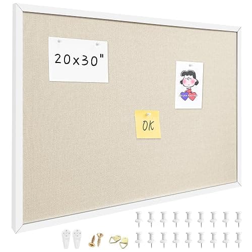 Yunihome 20x30 Inch Cork Board for Wall Hanging with Linen, Bulletin Board with Push Pins, Mounted Memo Message Board for Home Office Decor, Dorm Room Essentials, Classroom Organization - Image 1