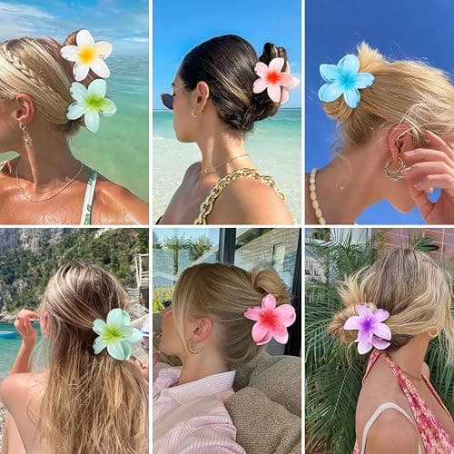 CHANDAT Flower Hair Clips 6 PCS Hawaiian Claw Clips for Vacation Hibiscus Hair Claw Clips Cute Large Hair Clips for Thick and Thin Hair Plumeria Hair Accessories for Women Girls - Hawai thumbnail 6