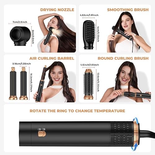 5 in 1 Hair Dryer Brush Set,Professional Negative Ionic Hot Air Styler, Air Curling Wrap Styler,Detachable Blow Dryer Brush With Auto Wrap Curlers,Hair Styling Tools For Straight/Curl/Drying/Smoothing thumbnail 9