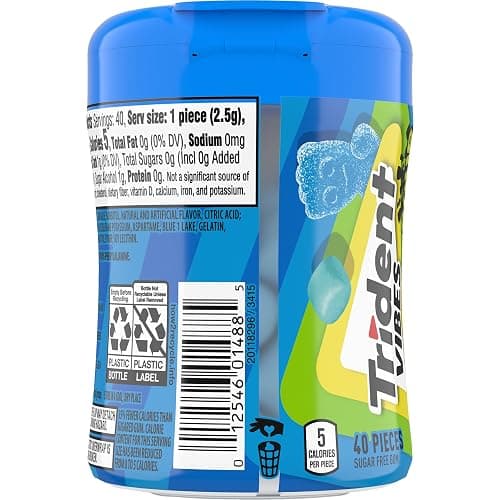 Trident Vibes SOUR PATCH KIDS Blue Raspberry Sugar-Free Chewing Gum, 40 Piece Bottle thumbnail 12