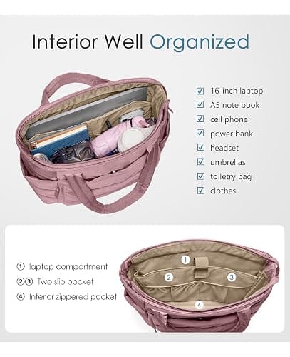 Tote Bag for Women with Zipper, Quilted Puffer Tote Bag with Compartments, Lightweight Puffy Work Bags for Women Travel thumbnail 4