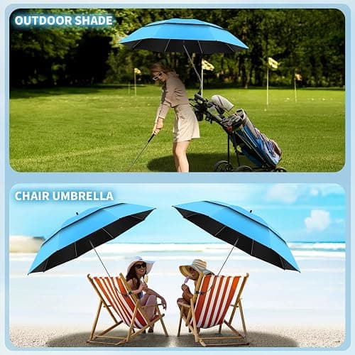 NBtoUS 48.6" Double Canopy Beach Umbrella with Clamp, UPF50+ Beach Chair Umbrella with clip, 360°Adjustable Portable Outdoor Wheelchair, Patio, Golf Carts,Camping(Sky/Blue) thumbnail 6