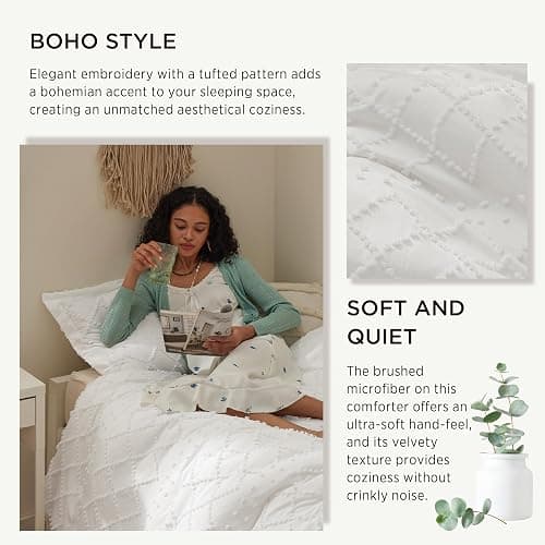 Bedsure Twin XL Comforter Set - White Comforter, Boho Tufted Shabby Chic Bedding for Kids, 2 Pieces Vintage Farmhouse Bed Set for All Seasons, Fluffy Soft Bedding with 1 Pillow Sham thumbnail 5