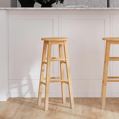Linon Natural Barstool with Round Seat, 24-Inch thumbnail 2