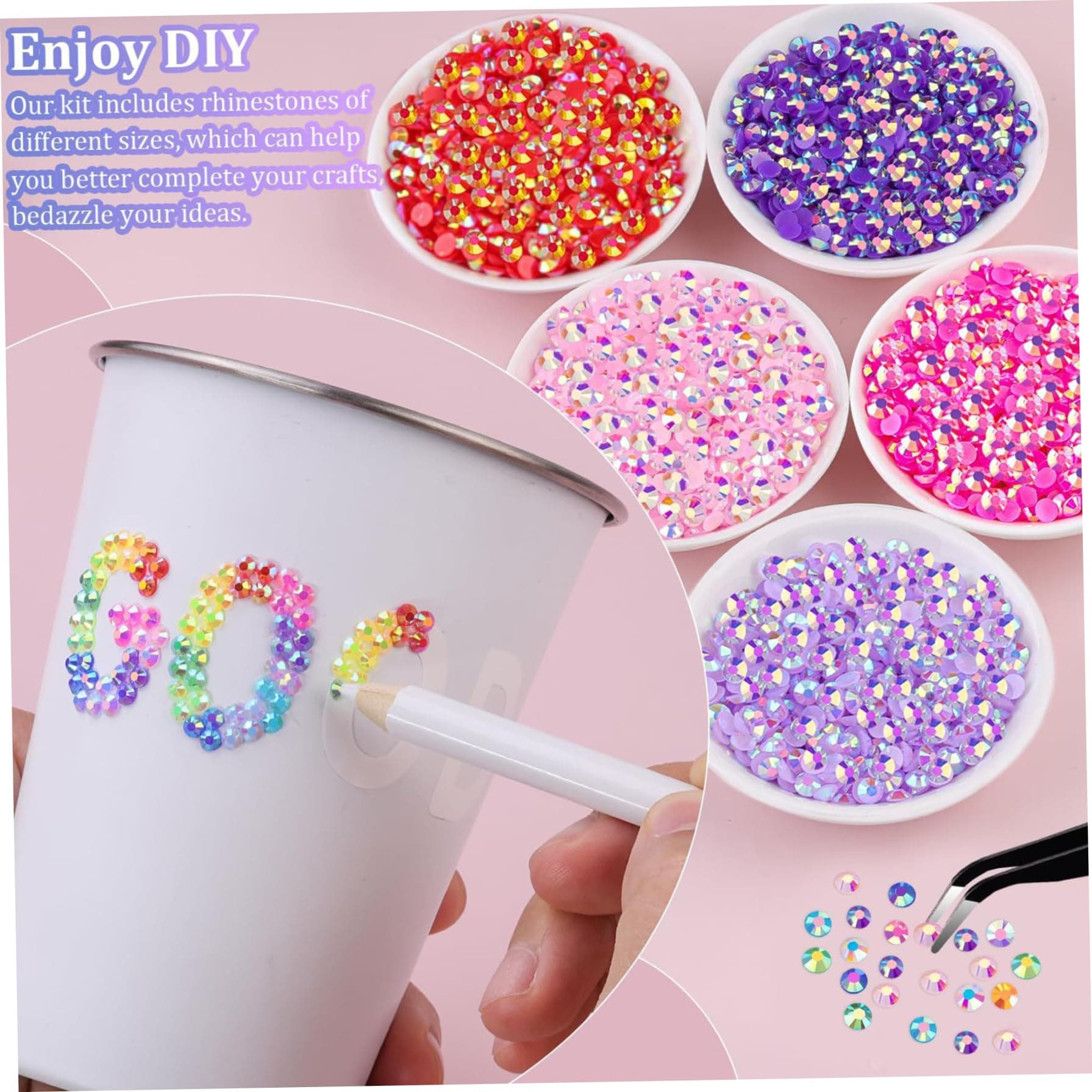 Bedazzled Gemstones, 32000pcs Resin Rhinestones Bedazzling Kit with 3Pcs 10ml Glue, 0.3cm Colorful Rhinestone Bedazzler Kit for Craft Clothes Mugs Shoes Fabric Nail Art 40 Colors thumbnail 4