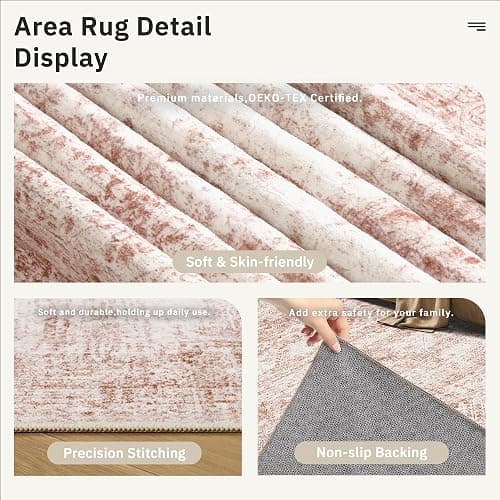 Soalmost Washable Area Rug 8x10, Large Soft Rugs for Living Room Vintage Area Rugs for Bedroom Dining Room Non-Slip Stain Resistant Pink Under Table Rug thumbnail 5