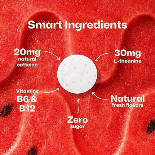 Neuro Energy & Focus Gum - 20mg Natural Caffeine Gum & Nootropic Energy Supplement with L-Theanine & B Vitamins - Sugar Free, Vegan - Watermelon, 54ct thumbnail 4