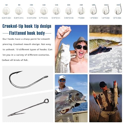 Carbon Steel Fishing Hooks 500Pcs/90Pcs, Circle Hooks Assortment for Saltwater Freshwater Ice Fishing, Salt Water Fish Hooks for Catfish Trout Bass Octopus Multi Size thumbnail 5