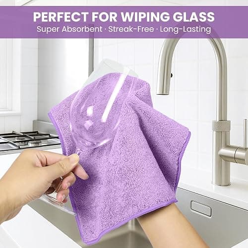 SIFANGKE Microfiber Cleaning Cloth, 12 Pack Purple Cleaning Rags for Housekeeping, Reusable Microfiber Towels for Car, Kitchen, Bathroom and Household Cleaning Supplies, 11.8"X11.8" thumbnail 4