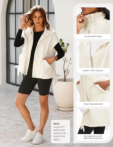 TAQCUX Sherpa Jacket for Women Casual Fleece Vest Oversized Sleeveless Outwear Warm Button Down Gilet with Pockets thumbnail 6