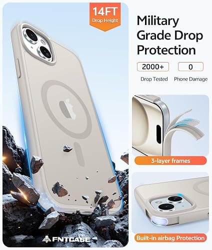 FNTCASE for iPhone 15 Case: for iPhone 14 Case & iPhone 13 Case [Compatible with Magsafe] Translucent Matte Cases with [Screen Protector] Military Grade Shockproof Protective Phone Cover - Off White thumbnail 5