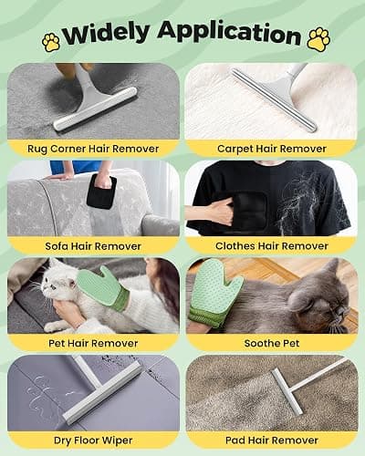 Carpet Rake for Pet Hair Removal Tool - 4 in 1 Pet Hair Remover Kit for Dog Cat Fur Remover, Contain 60" Adjustable Rubber Broom, Glove, Magic Brush and Scraper for Furniture,Short Pile Carpets, Mats thumbnail 8