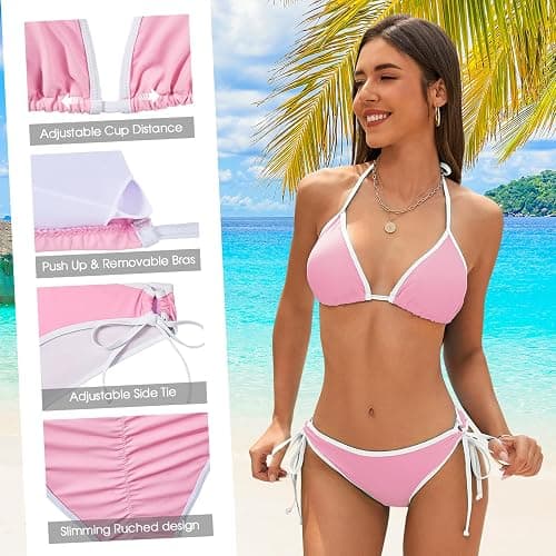 American Trends Women String Triangle Bikini Set Swimsuit Two Piece Bathing Suit Cheeky Swim Suit Swimwear thumbnail 6