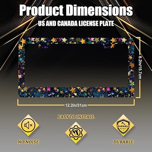 Glitter Stars License Plate Frame Stainless Steel Accessory 12.3"x6.3" | Funny Car Accessories For Men Women Cars Decoration With Holes and Screws Fits Standard U.S. and Canada Vehicles thumbnail 2