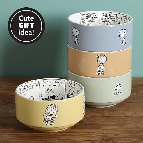 Peanuts Snoopy Bonbon Bites 4-Piece 5.5-Inch Decorated Stoneware Ceramic Stackable Bowl Set, Microwave & Dishwasher Safe Snack and Dessert Bowls thumbnail 2