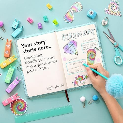 Happy LolliME Mint DIY Journal Kit for Girls – 300+ Pieces! Lockable Fuzzy Diary, Markers, Stickers & Empowering Pages – Gift Box for Tweens & Teens – Creative Journaling Set thumbnail 2