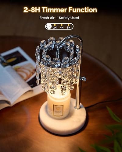 Candle Warmer Lamp with Timer Dimmer Adjustable Height Candle Warmer with Marble Base for Jar Candles, Crystal Candle Lamp with 3 Bulbs for New Home Decor, Women Mom Christmas Birthday Gifts, Silver thumbnail 5