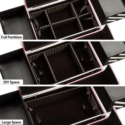 AROUS Rolling Makeup Train Case, Large Storage Cosmetic Trolley 4 Tray with 360° Swivel Wheels Keys, Large Storage Traveling Cart Trunk, Cosmetic Train Cases for Nail Technicians Hairstylist, Black thumbnail 7