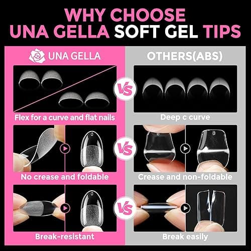 UNA GELLA Medium Oval Fake Nails Pre-Shape 216pcs Round Gel Nail Tips Press on Nails for Full Cover Acrylic Round Oval Full Nails False Nails 12 Sizes False Soft Gel Tips thumbnail 7