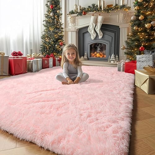 Pink Area Rugs for Bedroom Girls, Living Room Decor, Fluffy Fuzzy Shag Rug 4x6 for Kids Room, Soft Cute Indoor Floor Carpet for Baby, Teen, Nursery, Preppy Dorm, Playroom, Plush Aesthetic Bedside Rug thumbnail 9