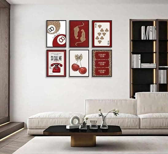 SYZPIKU 6Pcs Trendy Red Leopard Wall Art Cheetah Wall Decor Lucky 8 Ball Poster Red Cherry Bow Canvas Painting for Girls Bedroom Apartment Dorm Home Artwork Decorations Unframed thumbnail 7