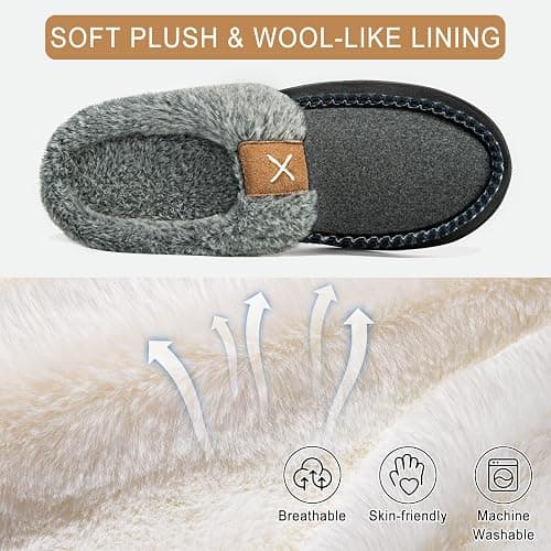 Homitem Mens Slippers Moccasins Memory Foam Fuzzy Slippers for Men Wool-Like Plush Fleece Lined House Shoes Indoor Outdoor Anti-Skid Rubber Sole Home Bedroom thumbnail 3