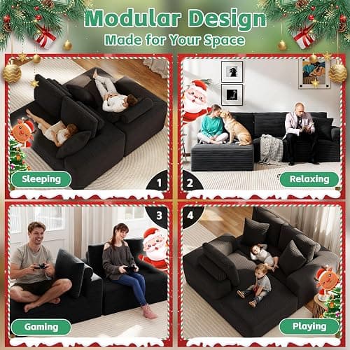 107" Boneless Couch, Sectional Couchs for Living Room & Bedroom, Cloud Couch with L-Shape Chaise Modern Modular Sofa with Deep Seat, No Assembly Required (Jet Black) thumbnail 8