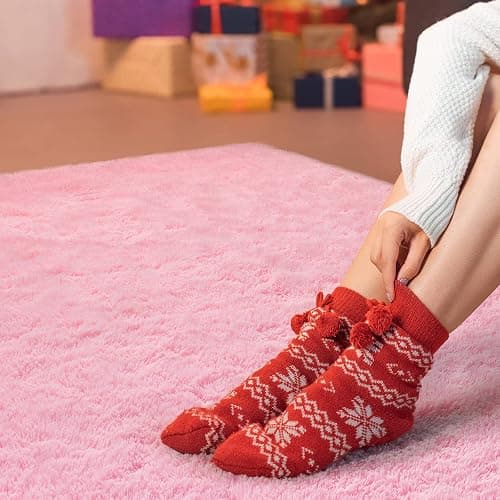 Andecor Soft Fluffy Bedroom Rugs, 4 x 6 Feet Indoor Shaggy Plush Area Rug for Boys Girls Kids Baby College Dorm Living Room Home Decor Floor Carpet, Pink thumbnail 5