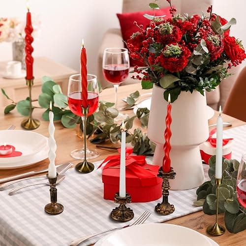 Lyrow 6 Pcs 8 Inch Colored Twisted Taper Candles Dripless Unscented Spiral Wax Taper Candle Long Swirl Tapered Candlesticks for Christmas Valentine Wedding Holiday Party Decoration(Red and White) thumbnail 5