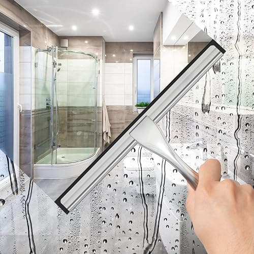 All-Purpose Stainless Steel Shower Squeegee for Shower Glass Door with 2 Adhesive Hooks, Bathroom Cleaner Tool Household Window Mirror Squeegee , Cleaning Tile Wall, Car, 10 Inch Silver thumbnail 2