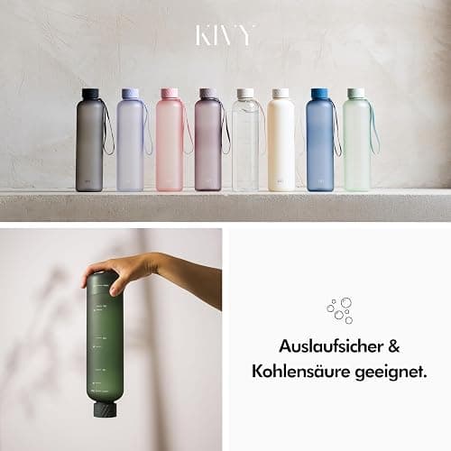 KIVY Tritan Trinkflasche 1l - Kohlensäure geeignet & Auslaufsicher - Für Sport, Schule & Büro - Sport Trinkflasche Gym - Wasserflasche Sprudel geeignet - Sportflasche 1 Liter - Weiß/Gold thumbnail 5