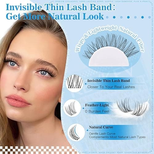 Wispy Lash Clusters Kit Venus Invisible Thin Band Natural Eyelash Clusters 8-16mm Lash Extension Kit Mix Length Clear Band Natural Look Cluster Eyelash Extensions With Lash Bond DIY Lash At Home thumbnail 3
