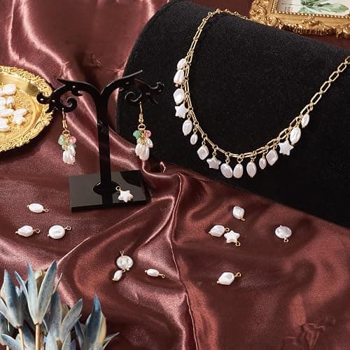 Cheriswelry 48pcs Pearl Pendants Star Flat Round Oval Rhombus Dangle Pearl Charms Real 18K Gold Plated Plastics Pendant 13.5~16mm for DIY Craft Earring Bracelet Necklace Jewelry Making thumbnail 2