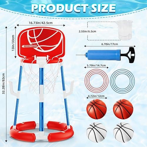 Pool Basketball Hoop with Backboard, Floating Pool Toys for 3-12 Years Old Kids Ring Game with 4 Balls 8 Rings & Pump Outdoor Swimming Pool Basketball Games Water Play Toy Family Party for Kids Adults thumbnail 2