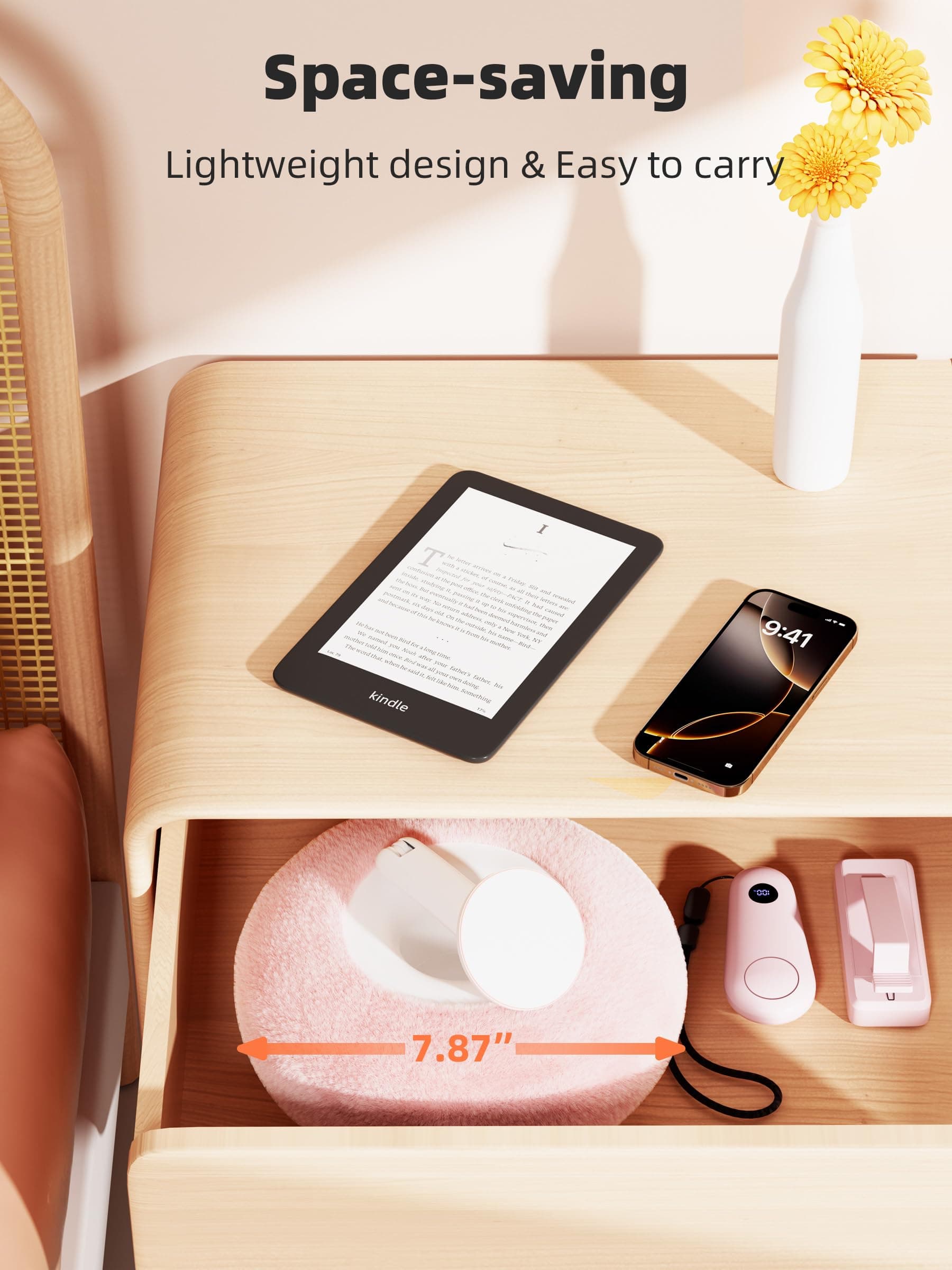 Magnetic Kindle Holder with Page Turner, Cozy Pillow Kindle Stand for Reading, 360° Adjustable Phone Holder for Bed, Small Bowl for Tablet Stand with Stable Suction Base (Pink) thumbnail 5