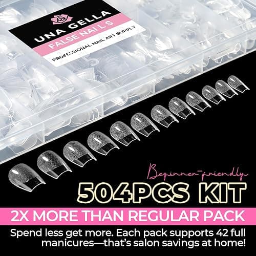 UNA GELLA Extra Short Coffin Nails Tips: 504pcs Pre-etched XS Short Nails, 12 Sizes Clear Coffin Press on Nails Full Cover Gel Tips Acrylic False Fake Nails Extension DIY Salon thumbnail 5