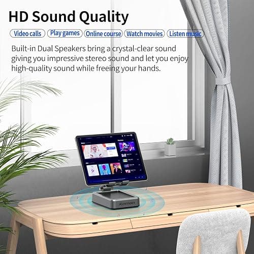 Jteman Wireless Bluetooth Speaker Tablet Stand, Adjustable with Bluetooth Speakers,Gifts for Women Men,Kitchen Gadget for Men,Compatible with Phones and Tablet (4.0-12.9'') - Graphite thumbnail 5