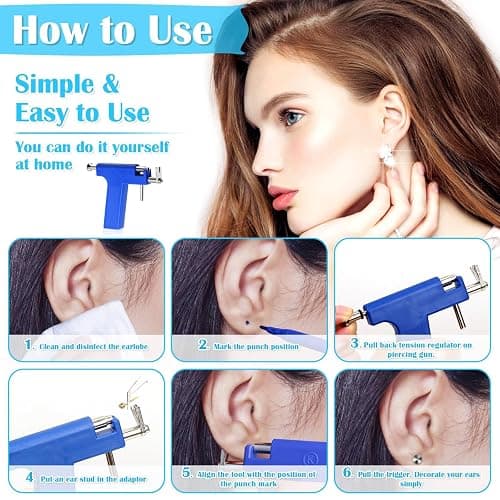 Ear Piercing Gun with Piercing Tools Kit, Professional Ear Nose Piercing Gun Machine with Stainless Steel Piercing Studs, Crystal Earrings Set for At Home Salon Earlobe Cartilage Helix Tragus Piercing thumbnail 5