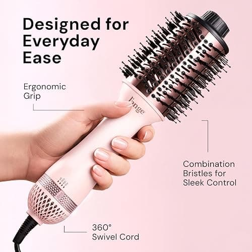 L'ANGE HAIR Le Volume 2-in-1 Titanium Hair Dryer Brush - 75MM Hot Air Blow Dryer Brush - Thermal Brush with Oval Barrel - Hot Hair Styler for Smooth, Frizz-Free Results - Blush thumbnail 7